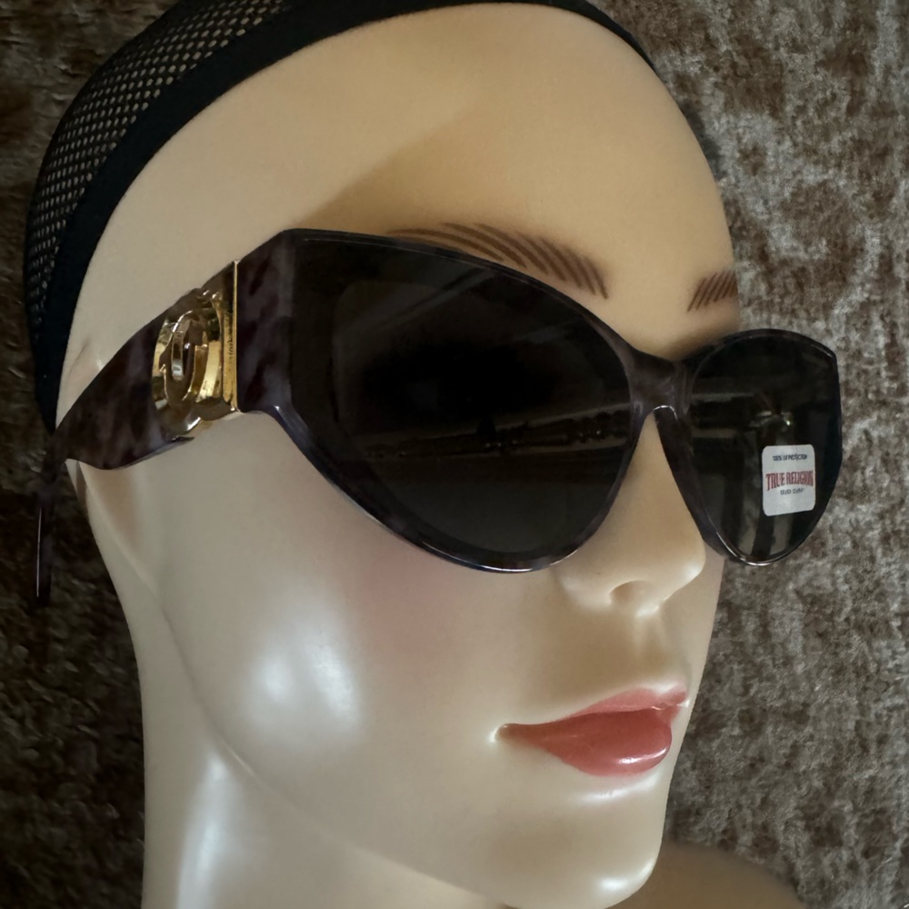 True Religion cat eye sunglasses monogram gold hardware